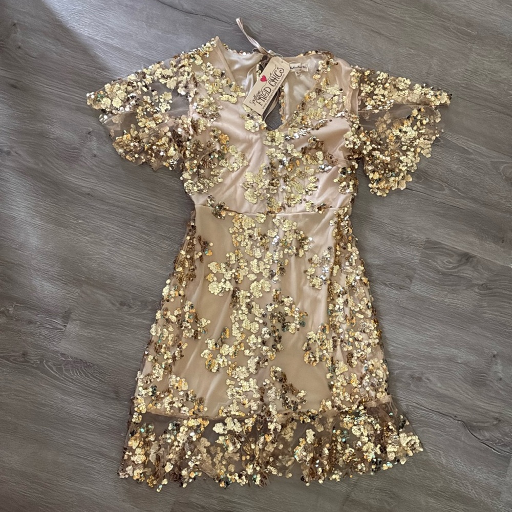Southern fried chics boutique gold shimmer dress